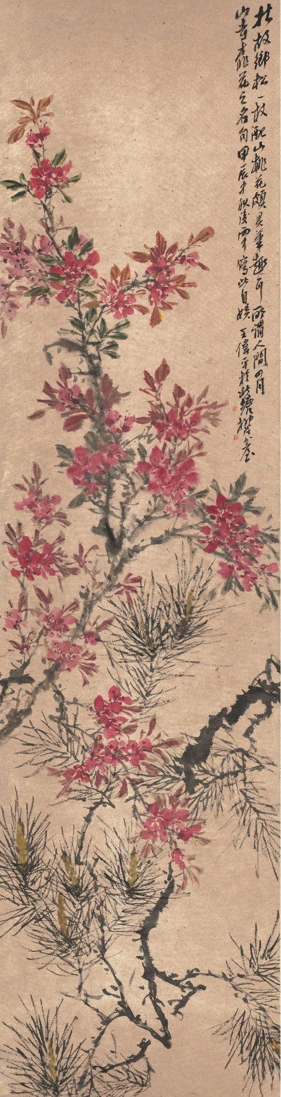 <h2>松树桃花图</h2><p>作者：王伟平</p><p>创作年代：2024年</p><p>规格：46cmx180cm</p><p>品类：中国画</p>